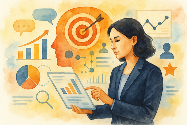 Professional illustration representing Using Behavioral Analytics to Enhance B2B Customer Experience featuring elements re...