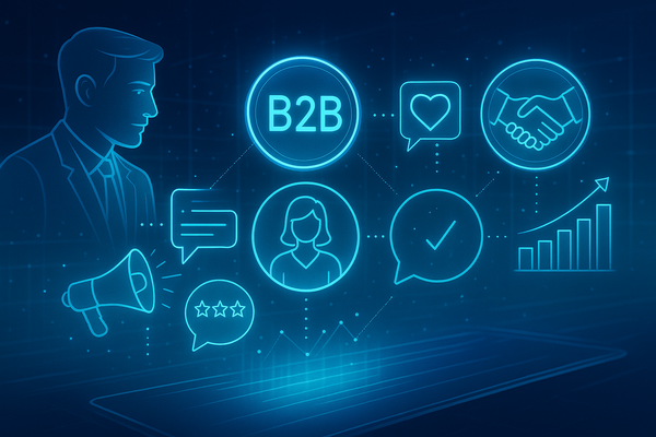 Professional illustration representing Building Brand Loyalty Through Effective B2B Customer Engagement featuring elements...