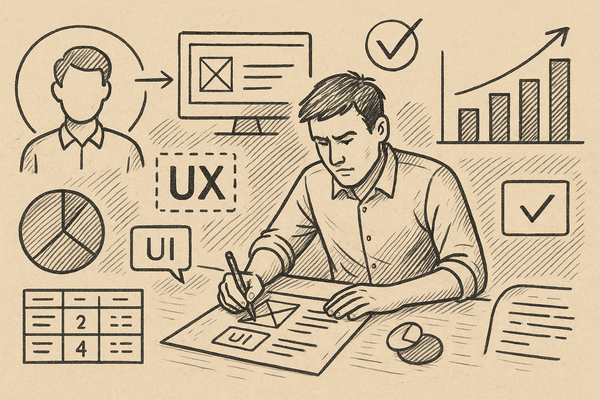 Professional illustration representing Integrating User Experience Design in B2B Marketing featuring elements related to u...