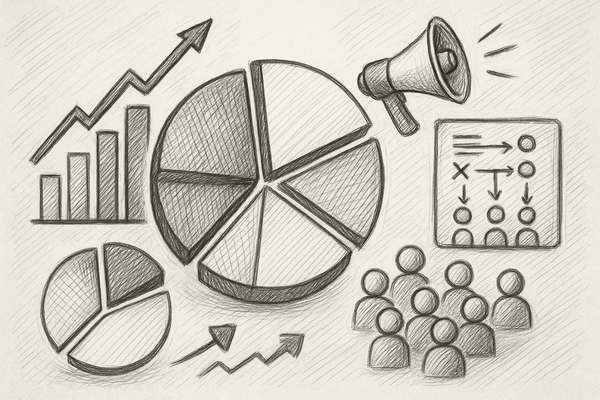 Professional illustration representing Utilizing Market Segmentation to Drive B2B Marketing Success featuring elements rel...