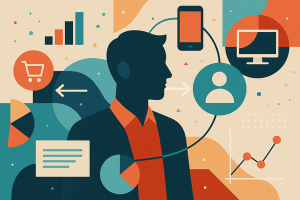 Professional illustration representing Creating a Seamless B2B Omnichannel Experience for Customers featuring elements rel...