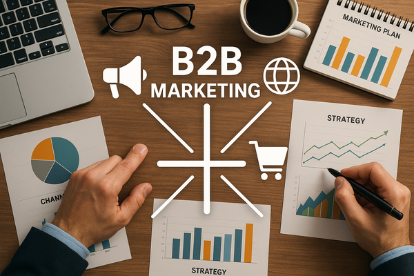 Professional illustration representing Implementing Effective Cross-Channel Strategies for B2B Marketing featuring element...