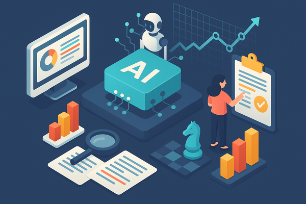 Professional illustration representing How to use AI for competitive content analysis featuring elements related to conten...
