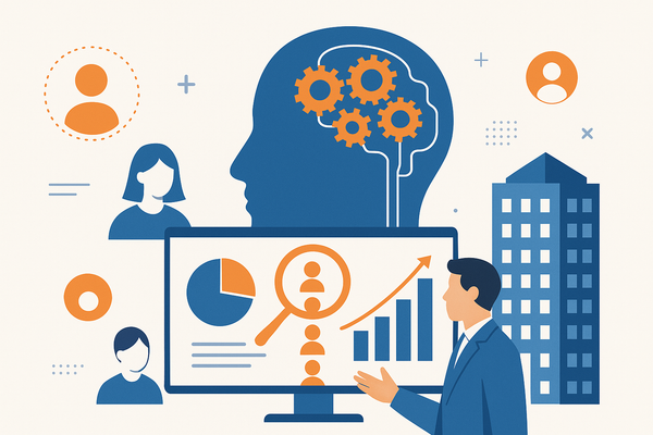 Professional illustration representing Utilizing AI for Enhanced B2B Customer Insights featuring elements related to custo...