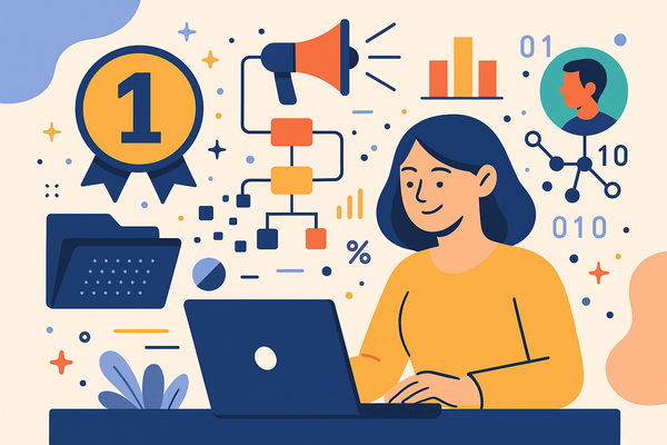 Professional illustration representing How to use first party data in AI powered campaigns featuring elements related to d...