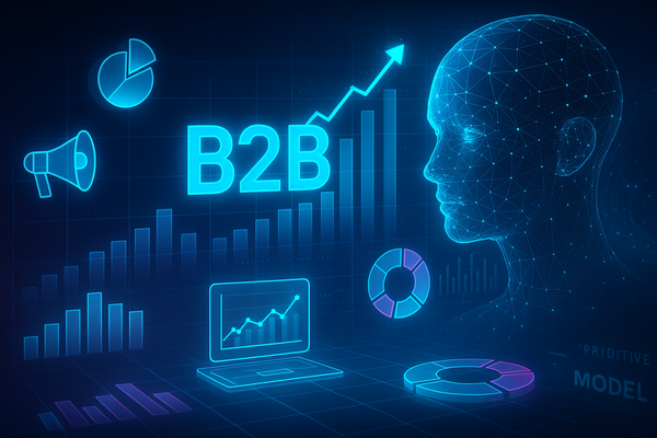 Professional illustration representing How to Use Predictive Analytics in B2B Marketing Forecasting featuring elements rel...