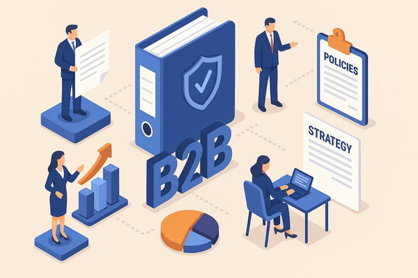 Professional illustration representing Best Practices for B2B Content Governance featuring elements related to content, go...