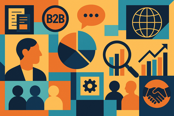 Professional illustration representing Best Practices for B2B Content Creation and Management featuring elements related t...