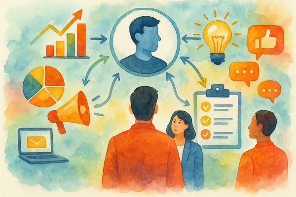 Professional illustration representing How to Enhance B2B Marketing Campaigns with Customer Insights featuring elements re...