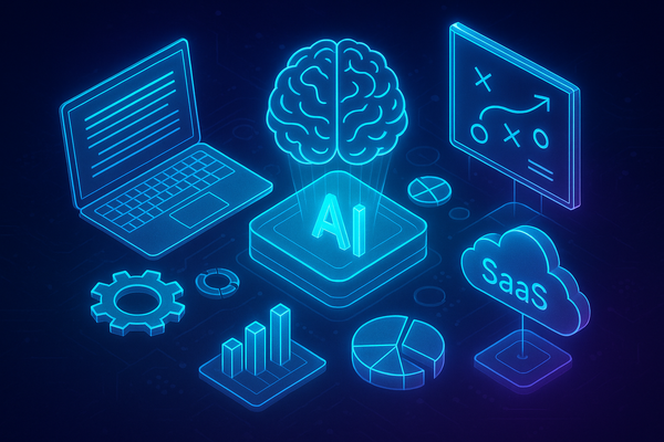 Professional illustration representing AI content strategy for B2B SaaS teams featuring elements related to content, strat...