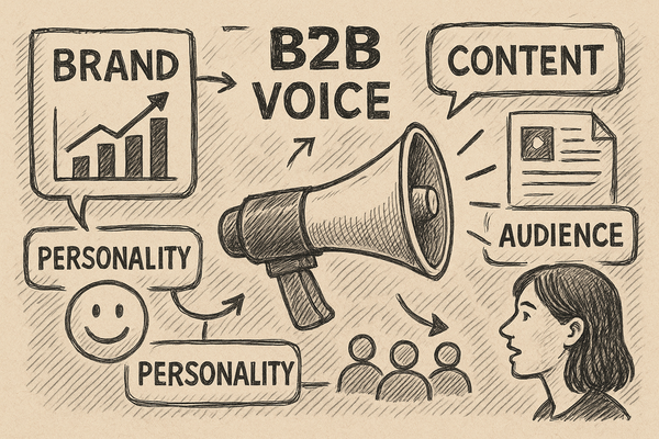 Professional illustration representing How to Build a B2B Brand Voice That Resonates featuring elements related to brand, ...