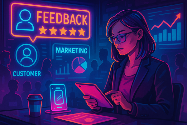 Professional illustration representing How to Build a B2B Marketing Strategy Around Customer Feedback featuring elements r...