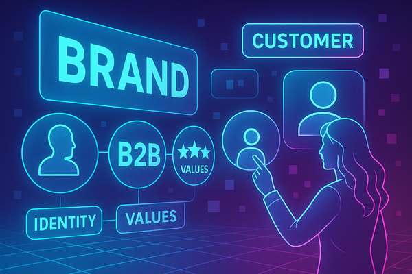 Professional illustration representing Building a B2B Brand Identity That Resonates with Customers featuring elements rela...