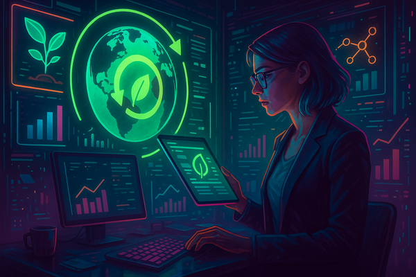 Professional illustration representing Developing a B2B Marketing Strategy for Sustainability Initiatives featuring elemen...