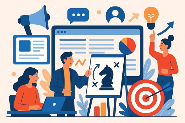 Professional illustration representing Developing a B2B Strategy for Effective Content Marketing featuring elements relate...