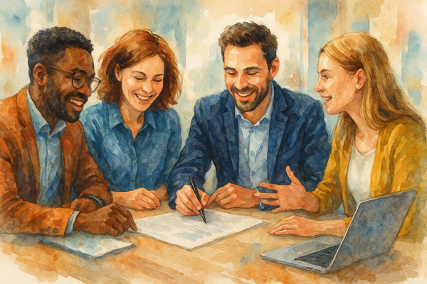 Professional illustration representing How to Foster a Culture of Collaboration in B2B Marketing Teams featuring elements ...