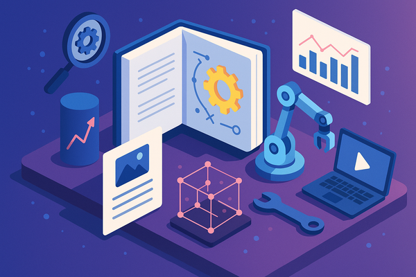 Professional illustration representing How to create content operations playbooks with AI featuring elements related to co...