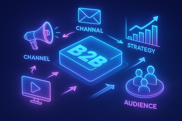 Professional illustration representing Implementing Cross-Channel Marketing Strategies in B2B featuring elements related t...