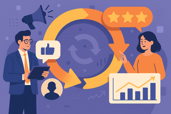 Professional illustration representing Utilizing Customer Feedback Loops in B2B Marketing Strategies featuring elements re...