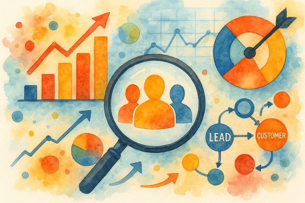 Professional illustration representing Leveraging Data Analytics for Enhanced B2B Marketing Insights featuring elements re...