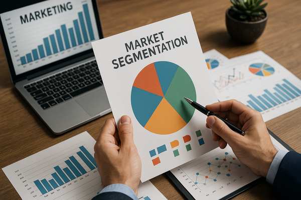 Professional illustration representing Utilizing Market Segmentation to Improve B2B Marketing Outcomes featuring elements ...