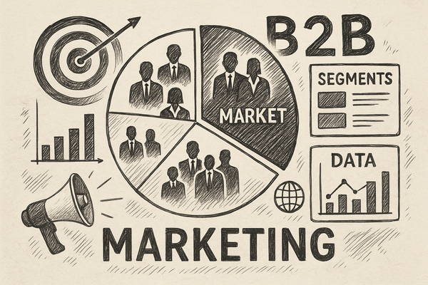 Professional illustration representing Creating Targeted B2B Marketing Campaigns Using Segmentation featuring elements rel...