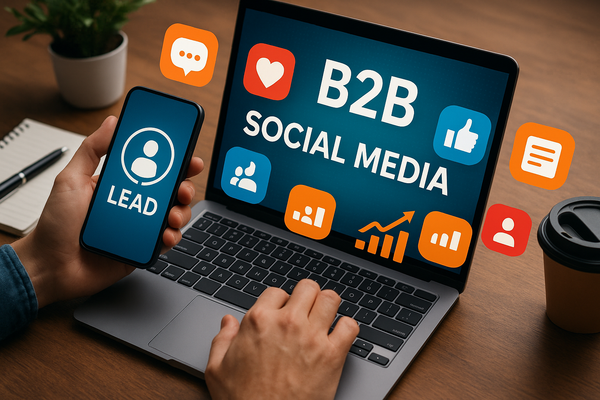 Professional illustration representing Utilizing Social Media for Effective B2B Lead Generation featuring elements related...