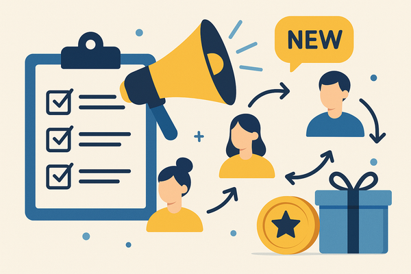 Professional illustration representing Implementing an Effective B2B Referral Program for Increased Sales featuring elemen...