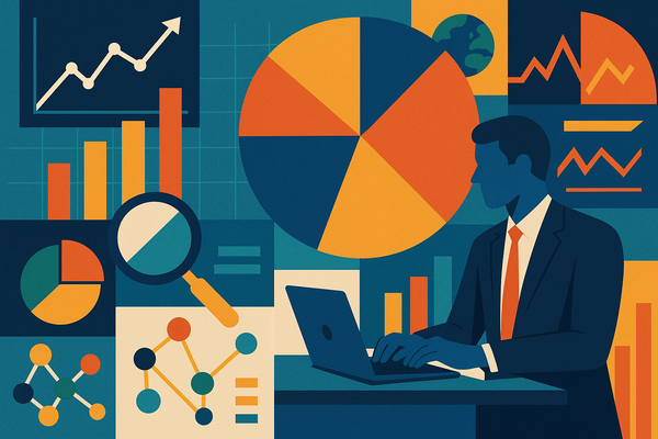 Professional illustration representing Creating a Data-Driven Approach to B2B Market Research featuring elements related t...