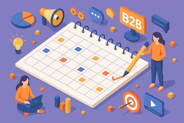 Professional illustration representing Creating a B2B Marketing Calendar for Consistent Engagement featuring elements rela...