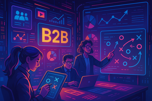 Professional illustration representing Creating a B2B Marketing Playbook for Team Alignment featuring elements related to ...