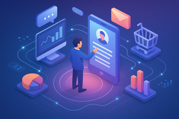 Professional illustration representing Creating a Seamless B2B Customer Experience Across Channels featuring elements rela...