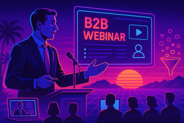 Professional illustration representing Creating High-Impact B2B Webinars for Lead Generation featuring elements related to...