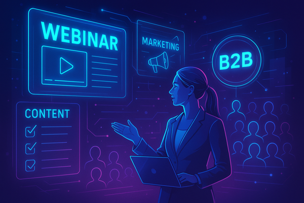 Professional illustration representing Best Practices for Creating Engaging B2B Webinars featuring elements related to web...