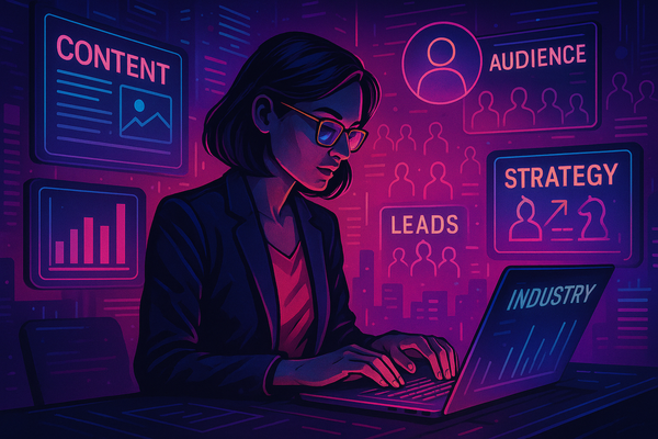 Professional illustration representing Designing an Effective B2B Content Strategy for Lead Generation featuring elements ...