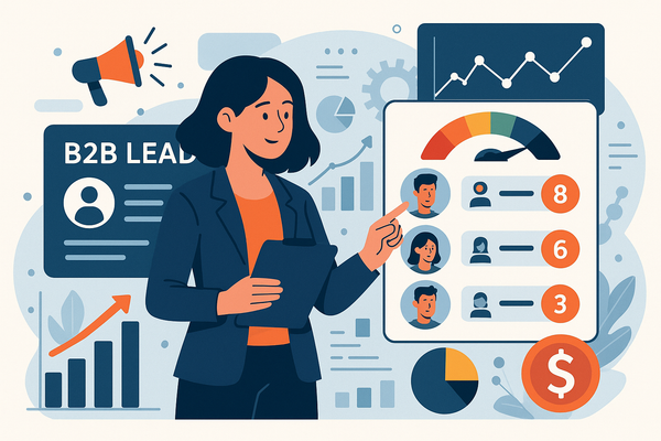 Professional illustration representing Creating a Data-Driven Approach to B2B Lead Scoring featuring elements related to s...
