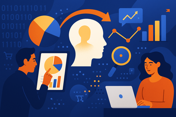 Professional illustration representing How to Use Behavioral Analytics to Drive B2B Marketing Success featuring elements r...