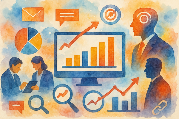 Professional illustration representing Utilizing Behavioral Data to Enhance B2B Marketing Outcomes featuring elements rela...