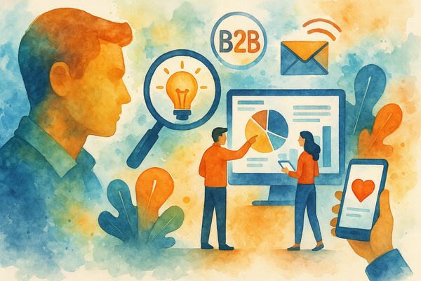 Professional illustration representing Designing B2B Marketing Campaigns Around Customer Insights featuring elements relat...