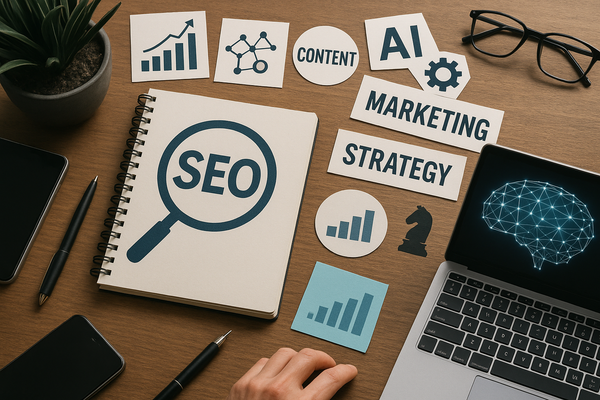 Professional illustration representing Best AI SEO workflows for lean marketing teams featuring elements related to seo, t...