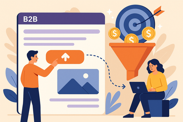 Professional illustration representing How to Optimize Your B2B Landing Pages for Higher Conversions featuring elements re...