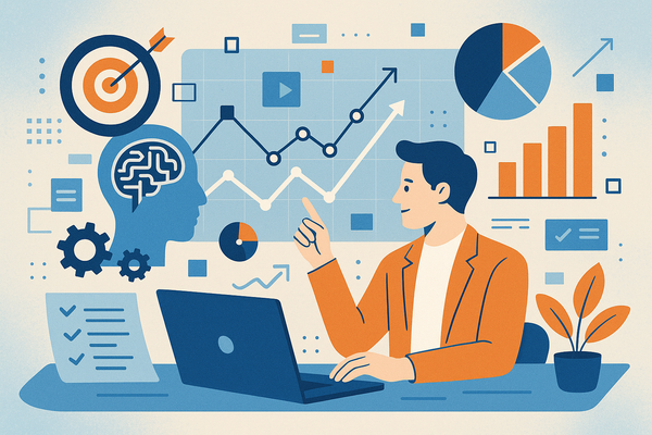 Professional illustration representing How to Utilize Behavioral Analytics to Enhance B2B Marketing Performance featuring ...