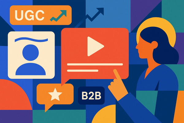 Professional illustration representing How to Create a B2B Marketing Framework for User-Generated Content featuring elemen...