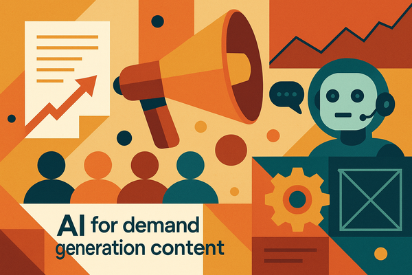 Professional illustration representing How to use AI for demand generation content featuring elements related to content, ...
