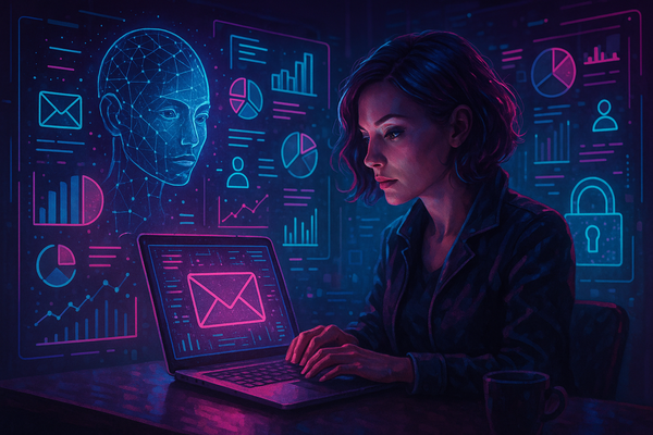 Professional illustration representing AI personalization tactics for email and onsite messaging featuring elements relate...