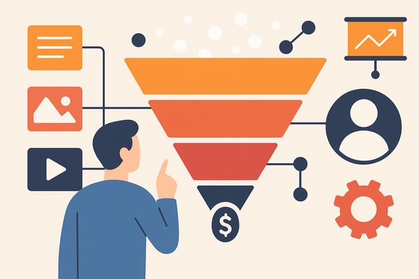Professional illustration representing How to audit your content funnel for conversion gaps featuring elements related to ...