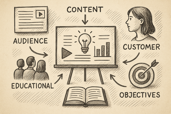 Professional illustration representing How to Create a B2B Content Strategy Focused on Customer Education featuring elemen...