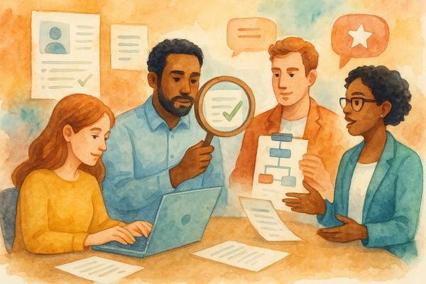 Professional illustration representing How to Implement a B2B Content Review Process for Quality Assurance featuring eleme...
