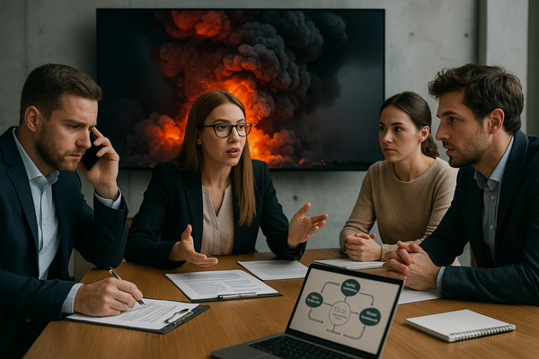 Professional illustration representing Developing a B2B Crisis Communication Plan for Marketing featuring elements related...