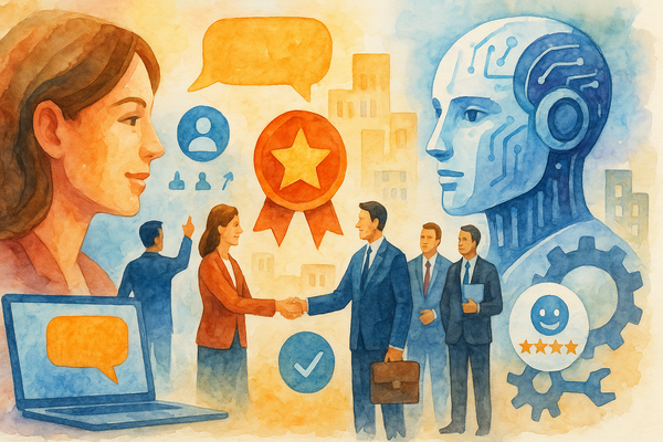 Professional illustration representing Leveraging AI for Enhanced B2B Customer Engagement featuring elements related to cu...